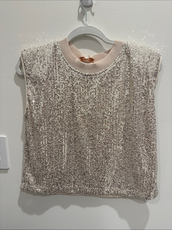 Skies Are Blue Tops - Skies Are Blue Champagne Sequin Tank Top